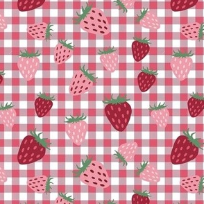 Small Scale Strawberry Picnic on Pink Gingham Checker