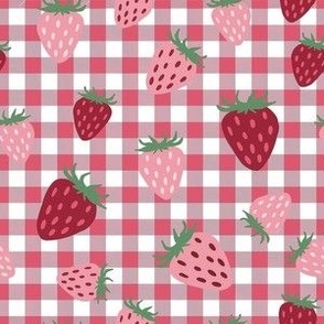 Small Scale Strawberry Picnic on Pink Gingham Checker