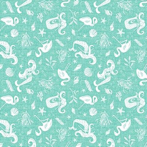 Beachy Keen - Mermaid Flamingo Nautical - Textured Aqua Small Scale 