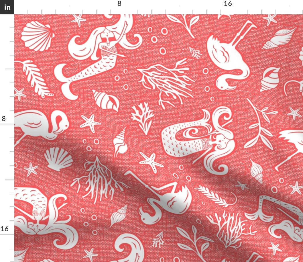 Beachy Keen - Mermaid Flamingo Nautical - Textured Coral Large Scale 