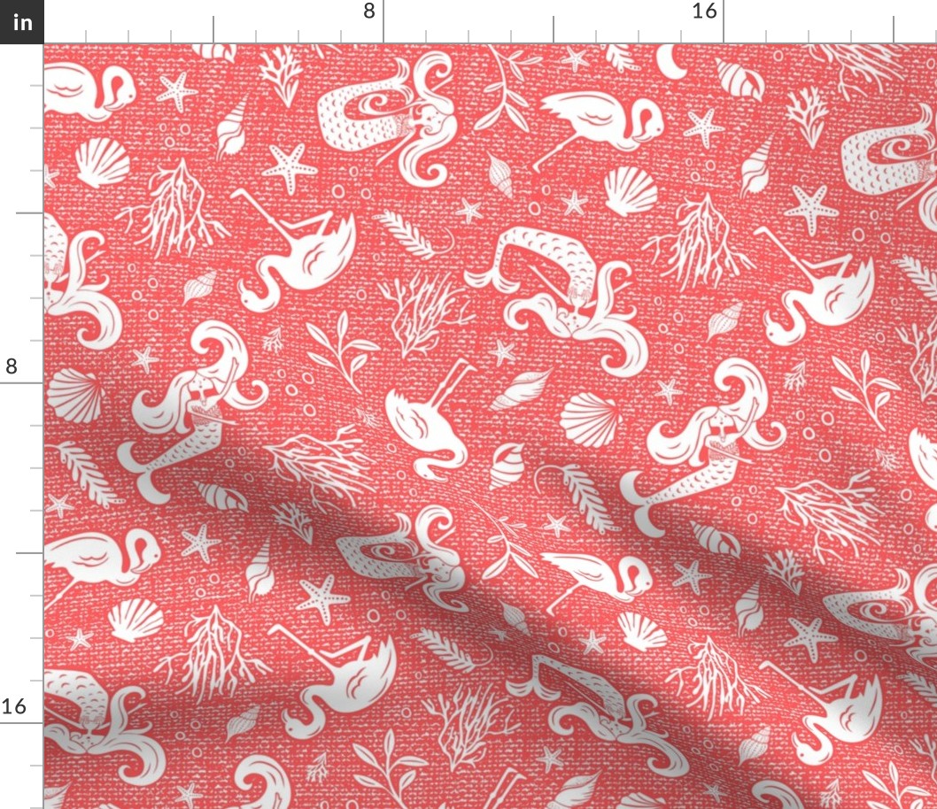 Beachy Keen - Mermaid Flamingo Nautical - Textured Coral Regular Scale 