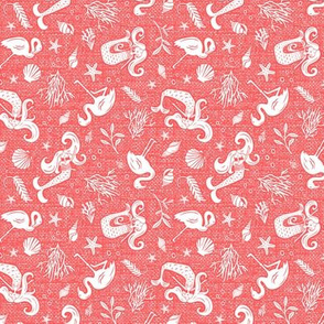 Beachy Keen - Mermaid Flamingo Nautical - Textured Coral Small Scale 