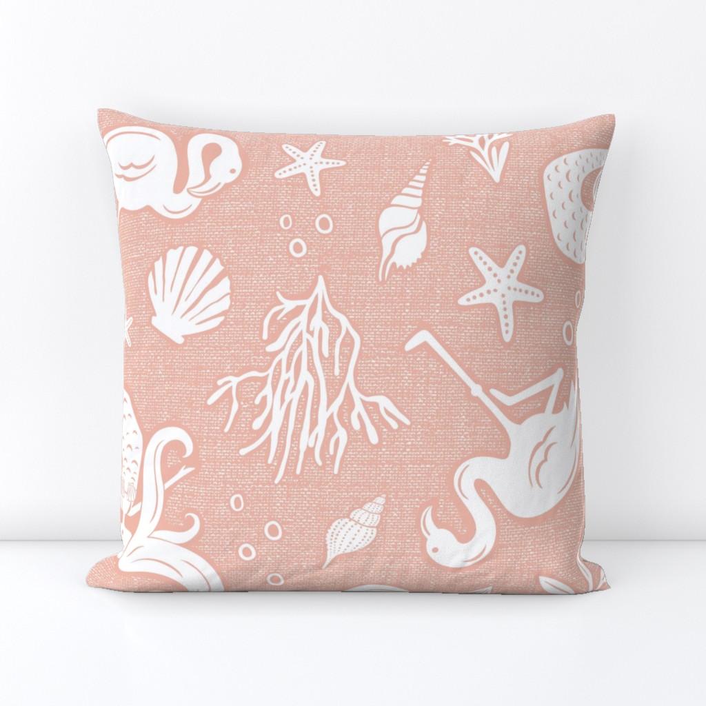 Beachy Keen - Mermaid Flamingo Nautical - Textured Blush Pink Jumbo Scale 