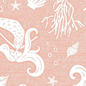 Beachy Keen - Mermaid Flamingo Nautical - Textured Blush Pink Large Scale 