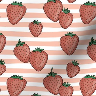 Strawberries and stripes summer fruit garden with blush orange strokes and vintage red