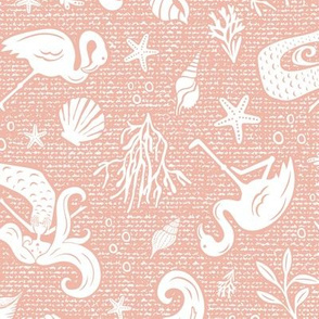 Beachy Keen - Mermaid Flamingo Nautical - Textured Blush Pink Regular Scale 