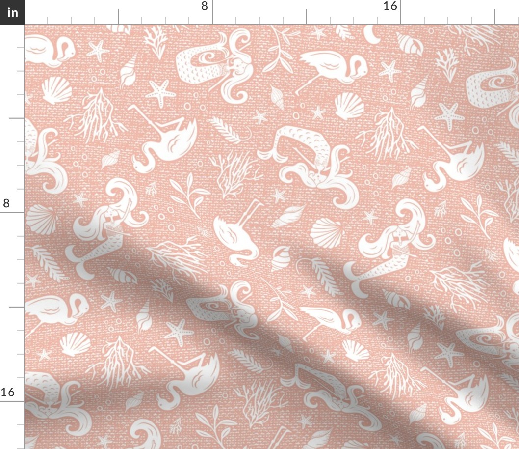 Beachy Keen - Mermaid Flamingo Nautical - Textured Blush Pink Regular Scale 