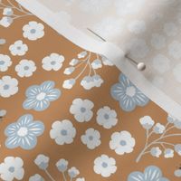 Little butterflies daisy flowers and buttercup garden branches romantic floral boho design soft pastel nursery cinnamon brown light blue white