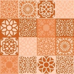 Small Scale Medallion Bloom Tiles in Peach Fuzz Pantone Color of The Year 2024