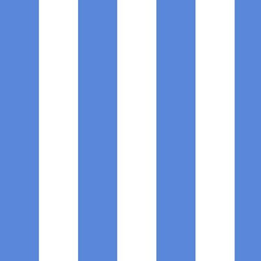 Large Cornflower Blue Awning Stripe Pattern Vertical in White