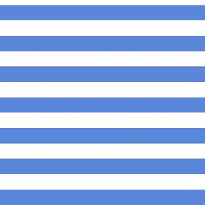 Cornflower Blue Awning Stripe Pattern Horizontal in White