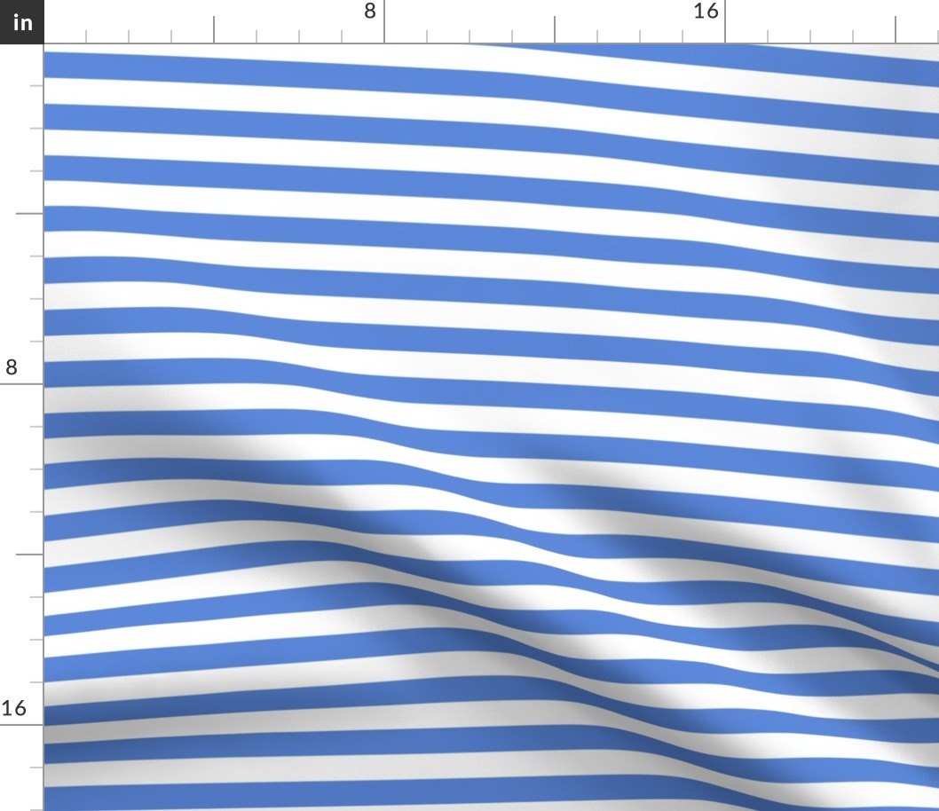 Cornflower Blue Awning Stripe Pattern Horizontal in White