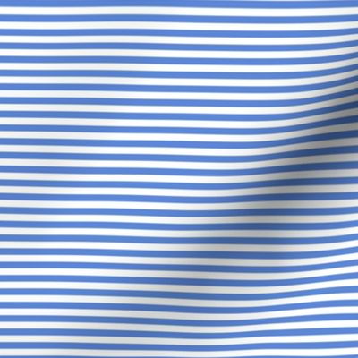 Small Cornflower Blue Bengal Stripe Pattern Horizontal in White