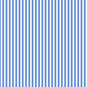 Small Cornflower Blue Bengal Stripe Pattern Vertical in White
