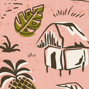 T-Rex Tiki Party - Mid Century Modern Hawaiian - Blush Pink Olive Jumbo Scale