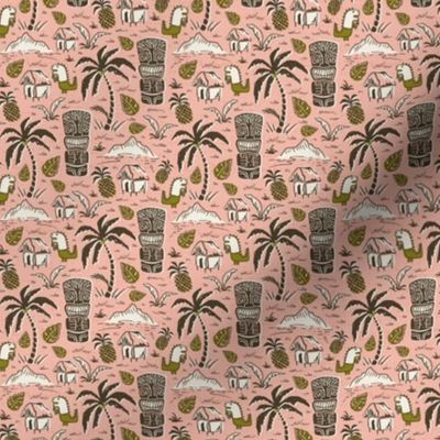 T-Rex Tiki Party - Mid Century Modern Hawaiian - Blush Pink Olive Small Scale