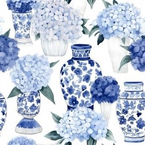 Blue hydrangeas and ginger jars