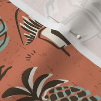 T-Rex Tiki Party - Mid Century Modern Hawaiian - Ivory Sienna Sage Large Scale