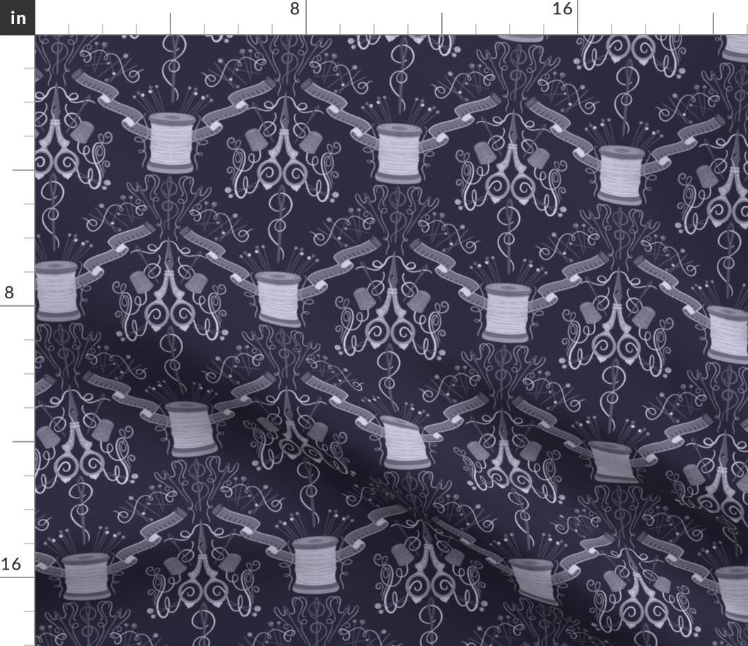 Seamstress Damask - monochromatic navy