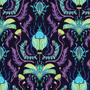 Damask Beetles Cool Tones {Wallpaper Size}