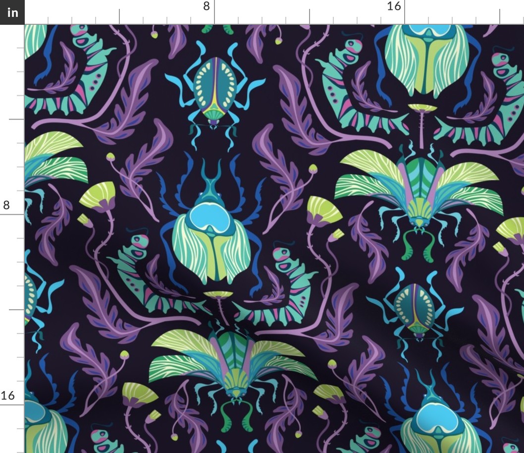 Damask Beetles Cool Tones {Wallpaper Size}