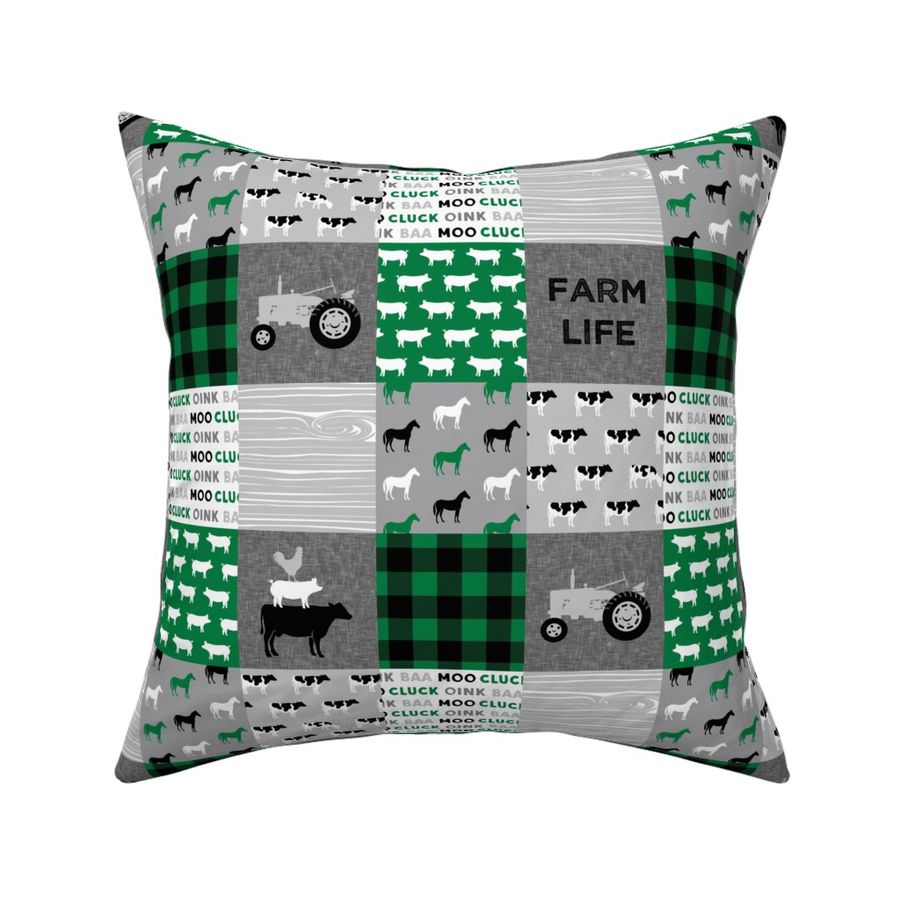 (3" scale) Farm Life - Patchwork wholecloth - grey and green C21