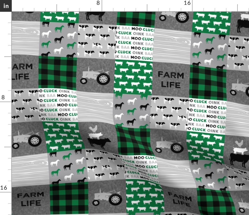(3" scale) Farm Life - Patchwork wholecloth - grey and green C21