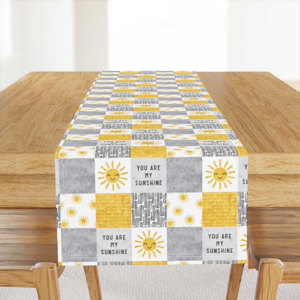 (3" scale) You are my sunshine wholecloth - sun patchwork - face - yellow and grey - C21