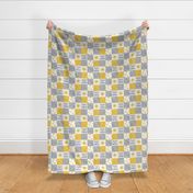 (3" scale) You are my sunshine wholecloth - sun patchwork - face - yellow and grey - C21