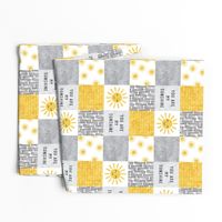 (3" scale) You are my sunshine wholecloth - sun patchwork - face - yellow and grey - C21