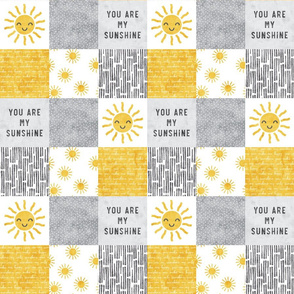(3" scale) You are my sunshine wholecloth - sun patchwork - face - yellow and grey - C21