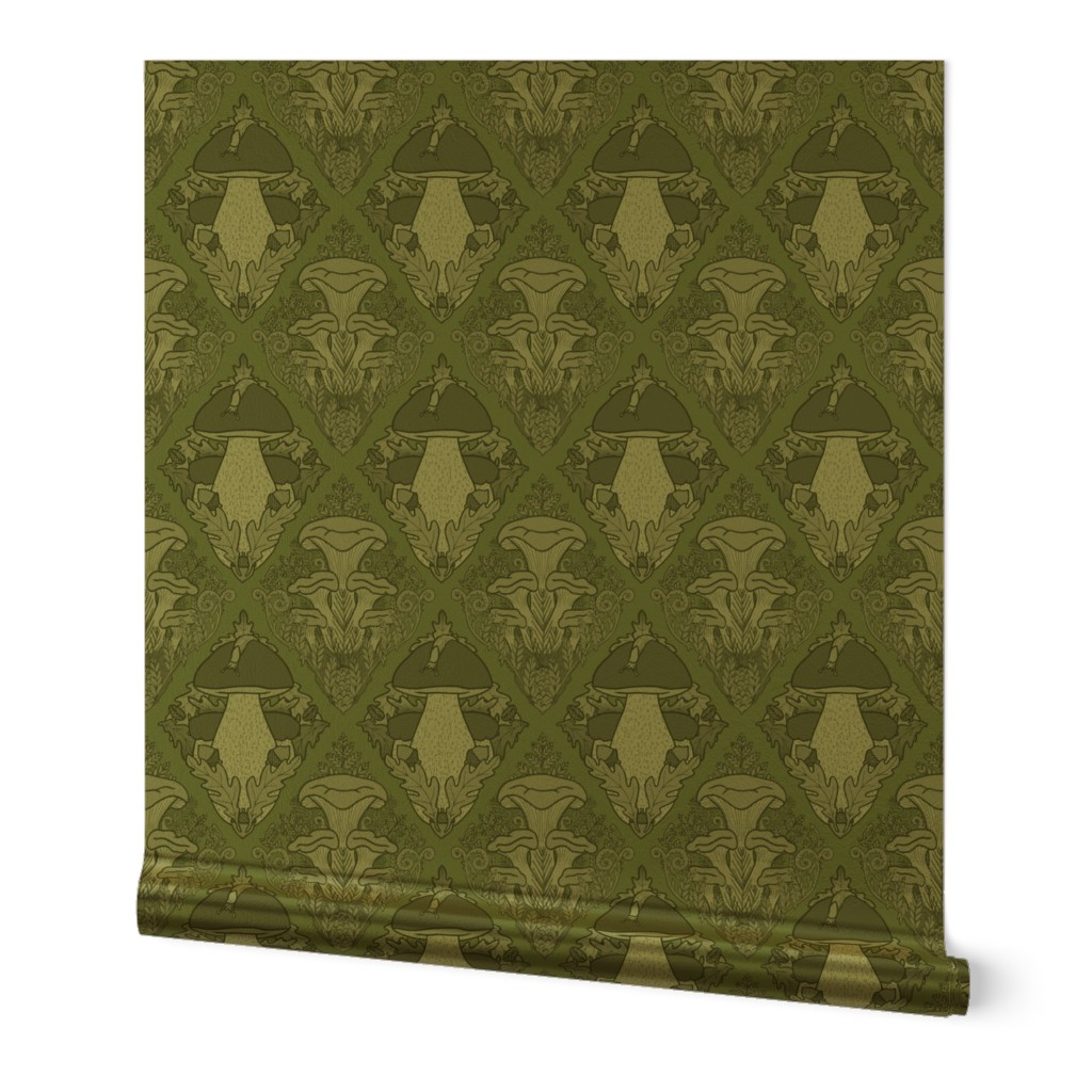 Fungi Damask Monochrome Green 1