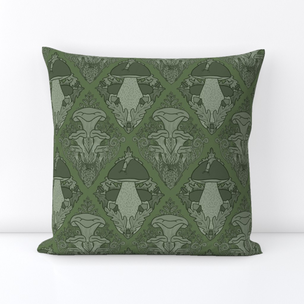 Fungi Damask Monochrome Green 1