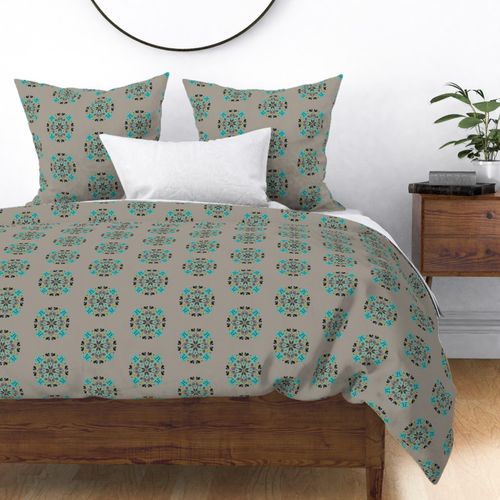 Paisley Mandalas -Turquoise Green Black on Gray