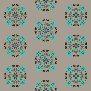 Paisley Mandalas -Turquoise Green Black on Gray