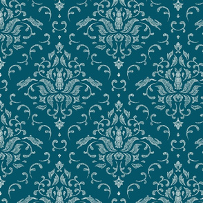 Hand drawn damask pattern with hares