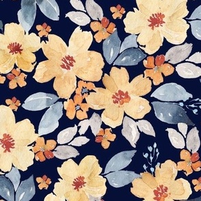 watercolor flowers on navy