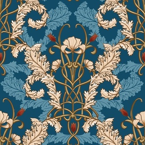 Art nouveau large scale Victorian wallpaper peacock