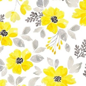 Yellow and gray watercolor flowers