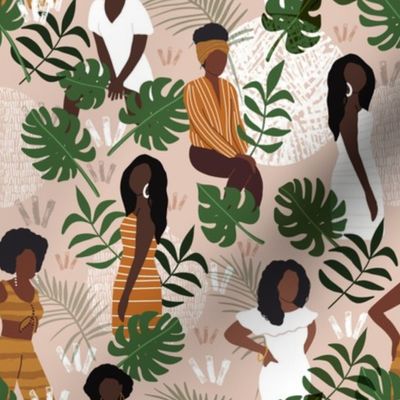 Black women with jungle leaves