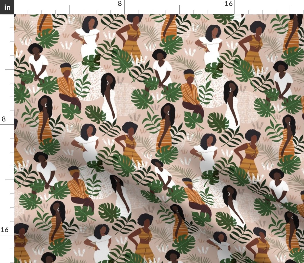 Black women with jungle leaves