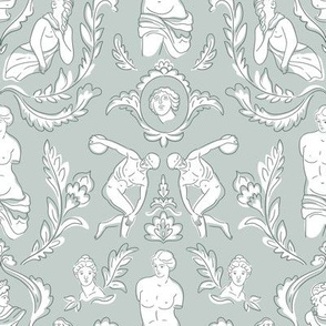 Antique sculpture in Damask pattern (green version)