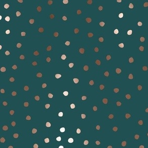 Rose gold dots on emerald green
