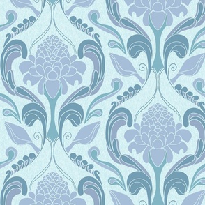 textile-Exotic Damask Torch Ginger-aqua blue