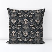 Mushroom forest damask wallpaper dark blue 