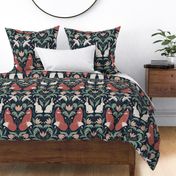 Woodland Folklore Damask - fox, bird, jackalope - large scale