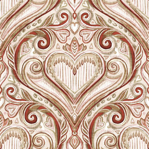 Valentine Heart Damask with Faux Linen Texture