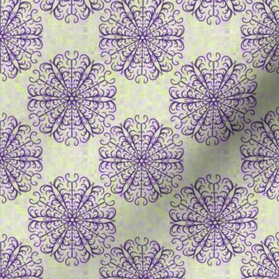 Small - Antler inspired Mandala on Scattered Plaid in Lime Green and Purple