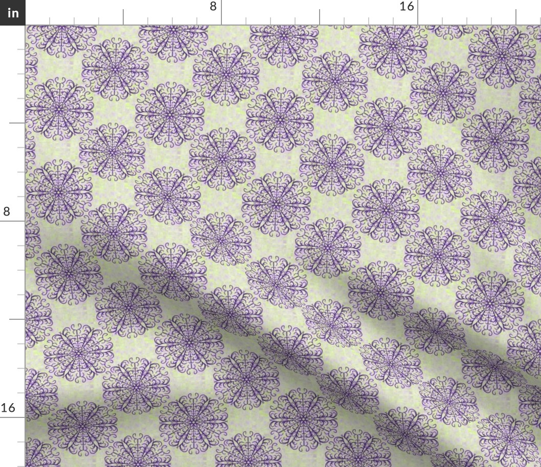 Small - Antler inspired Mandala on Scattered Plaid in Lime Green and Purple