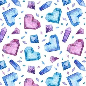 Medium Glass Crystal Hearts and Shapes in Blue Aqua Purple Pink